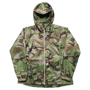 LL Bean Camo Windbreaker Nylon Jacket Womens L Green Waterproof Hooded Full Zip